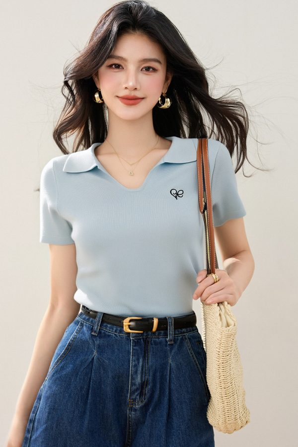 Niche embroidery sweater slim retro shirts for women